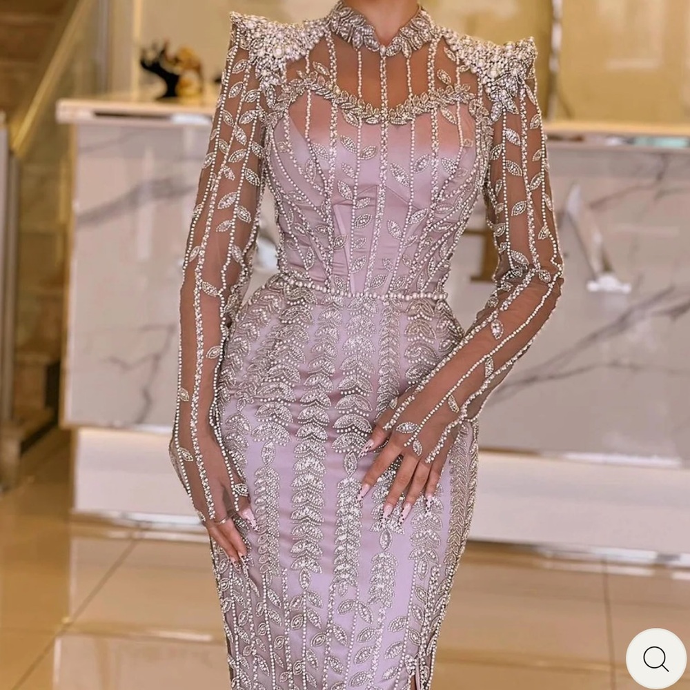 Elegant Pink Embellished prom evening gown dress